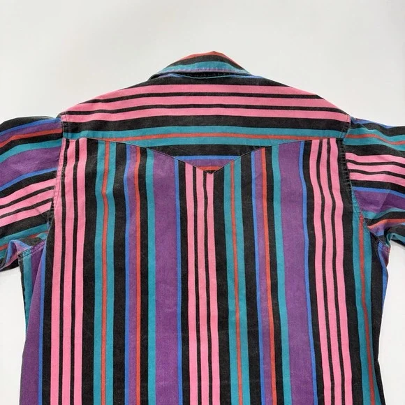 Vtg Wrangler Brushpopper Shirt 17 36 Western Rodeo Cowboy Pink Purple Teal 90s